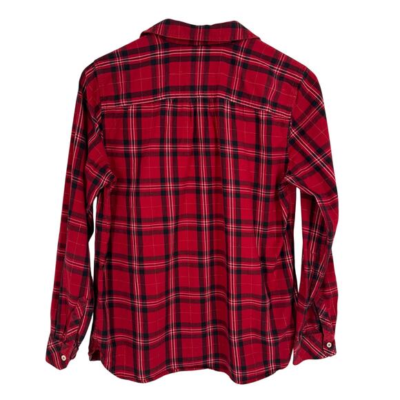 Talbots Medium Red Gold Metallic Plaid Long Sleeve Christmas Blouse Shirt TOp - Picture 7 of 7